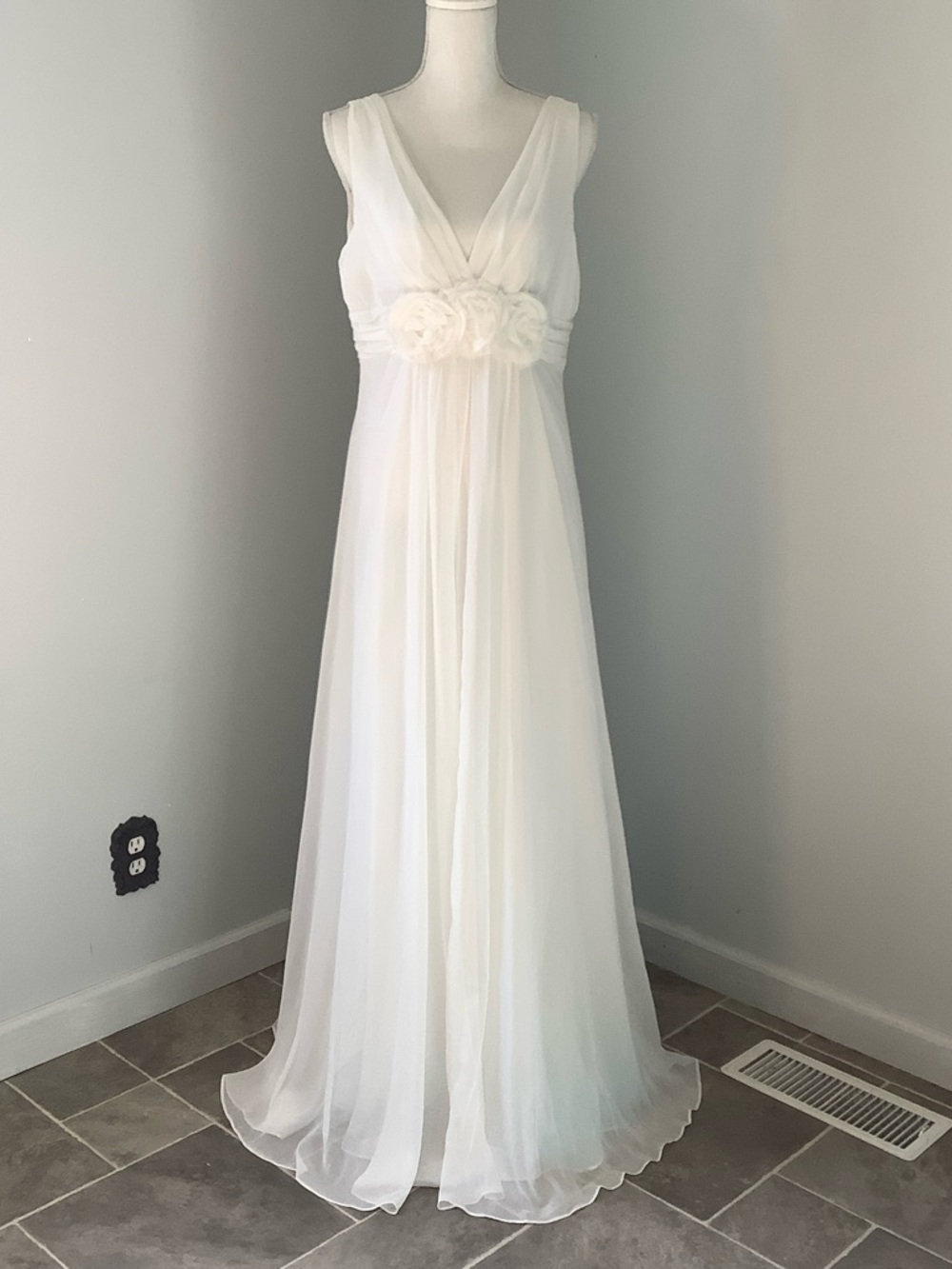 Ivory Chiffon Floral Empire Waist Gown